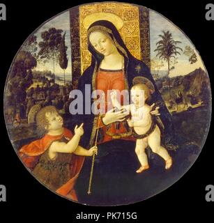 Bernardino di Betto dit Il Pinturicchio et atelier - La Vierge et l'enfant avec l'enfant Saint Jean Baptiste - Banque D'Images