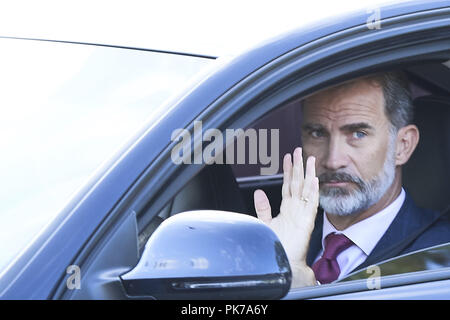 Madrid, Madrid, Espagne. Sep 11, 2018. Reine Letizia d'Espagne, le roi Felipe VI d'Espagne sont vus prendre leurs enfants, Princess Sofia et la Princesse Leonor, à l'école pour leur première journée de classe le 11 septembre 2018 à Madrid Crédit : Jack Abuin/ZUMA/Alamy Fil Live News Banque D'Images