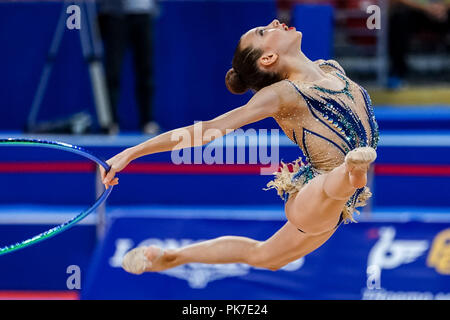 Sofia, la Turquie. 11 septembre 2018 : Kamelya Tuncel de la Turquie au cours de championnats du monde de gymnastique rythmique à l'Arena Armeec de Sofia à la 36e FIG Gymnastique Rythmique Championnats du monde. Ulrik Pedersen/CSM Banque D'Images