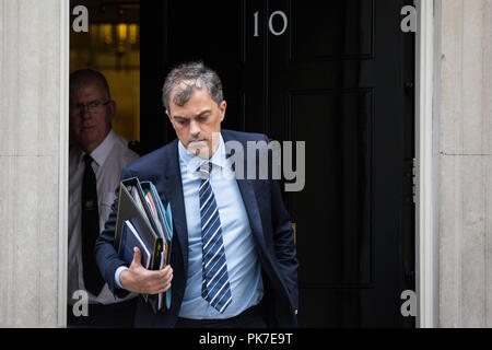 Londres, Royaume-Uni. 11 Septembre, 2018. Julian Smith MP, whip en chef, feuilles 10, Downing Street, à la suite d'une réunion du Cabinet. Credit : Mark Kerrison/Alamy Live News Banque D'Images