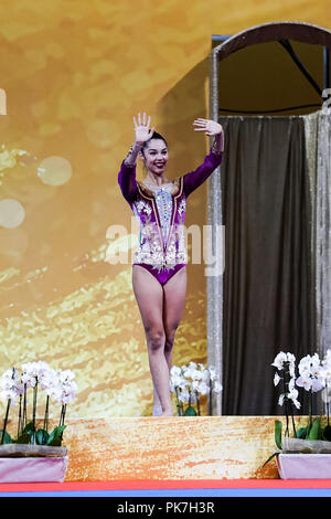 11 septembre 2018 : Alexandra de Agiurgiuculese - Italie obtenir le bronze au ballon individuel à l'Arena Armeec Final à Sofia à la 36e FIG Gymnastique Rythmique Championnats du monde. Ulrik Pedersen/CSM Banque D'Images