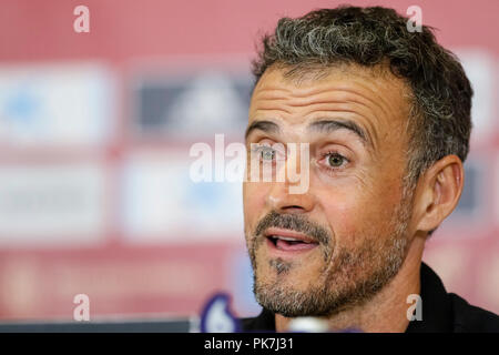 Elche, Espagne. Septembre 11, 2018. L'entraîneur espagnol Luis Enrique tient une conférence de presse de l'UEFA Ligue des Nations Unies, Groupe 4, de la Ligue, un match entre l'Espagne et la Croatie à la Martinez Valero Stadium. © ABEL F. ROS/Alamy Live News Banque D'Images