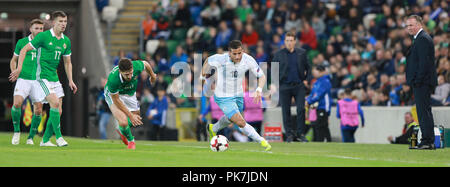 Belfast, Irlande du Nord. Le mardi 11 septembre, 2018 Tomer Hemed d'Israël dans l'action, sous l'œil de regarder Israël manager Andreas Herzog et d'Irlande du manager Michael O'Neill : Crédit : Crédit Service Graham Graham de Alamy Live News Banque D'Images