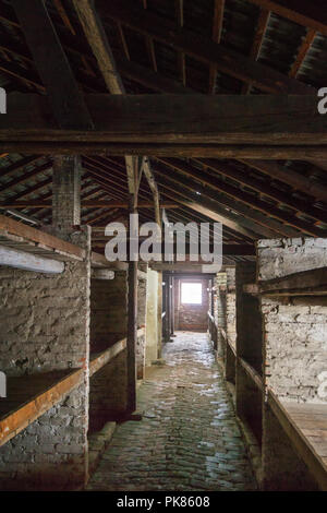 Auschwitz, Pologne - 16 Février 2018 : Intérieur de la Caserne du Camp de concentration d'Auschwitz Birkenau Banque D'Images