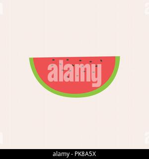 Tranche de melon d'eau plat frais sur fond de grille vector illustration.Mignon de pastèque sur fond de papier Illustration de Vecteur