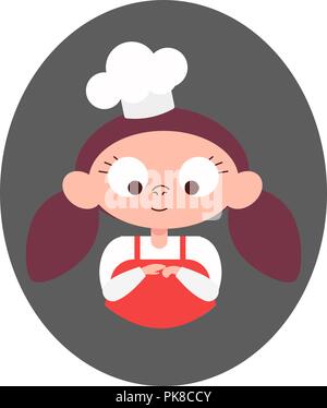 Jeune femme chef confiant. Peu de Cook, l'enfant est la cuisson. Concept, la cuisson, cuire les bonbons confiseur master class, profession, café. Logo Vector Illustration de Vecteur