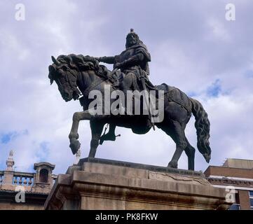 ESCULTURA ECUESTRE DE JAIME I EL CONQUISTADOR - SIGLO XIX. Auteur : Agapito Vallmitjana (1833-1905). Lieu : extérieur. Valence. Valence. L'ESPAGNE. Banque D'Images