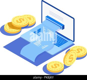 Concept de banque en ligne et électronique, ordinateur portable avec une bande. Moyens de paiement par les paiements en ligne électronique, smartphone. Illustration de Vecteur