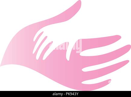 Main dans la main de l'enfant mère vecteur icône. Logo abstrait pédiatre modèle. Télévision, silhouette palm rose tendre symbole abstrait. Vector illustration isolé sur fond blanc. Illustration de Vecteur