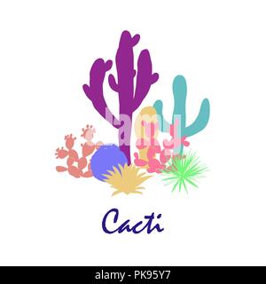 Groupe de cactus. Cactus, d'agaves bleus, et saguaro. Illustration de Vecteur