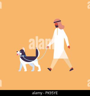 Arab man walking dog meilleur ami arabe concept animal personnage télévision pleine longueur Illustration de Vecteur