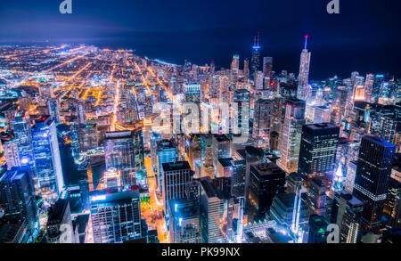 La belle ville de Chicago skyline at night Banque D'Images