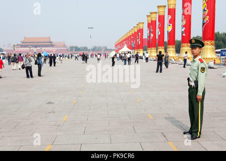 Vue sur la place Tiananmen et la Cité Interdite. Beijing, Chine. Banque D'Images