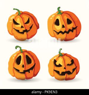 Vector cartoon style Halloween effrayant visage souriant set citrouilles isolé sur le fond blanc. Illustration de Vecteur