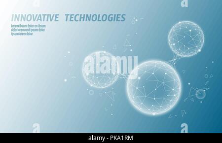 La structure de la molécule d'eau en poly faible 3D render concept. La recherche en sciences de la technologie écologique polygonale art. moderne résumé fond futuriste. H2O cell connecté wire mesh vector illustration Illustration de Vecteur