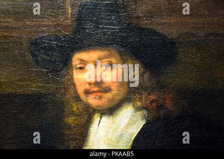Détails de l'oeuvre 'Syndics des tabliers' Guild' de Rembrandt Van Rijn du Rijksmuseum à Amsterdam, Pays-Bas Banque D'Images