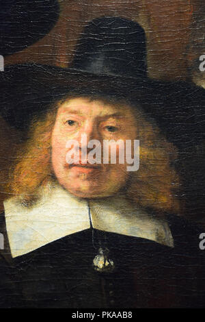 Détails de l'oeuvre 'Syndics des tabliers' Guild' de Rembrandt Van Rijn du Rijksmuseum à Amsterdam, Pays-Bas Banque D'Images