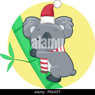 Illustration d'un Koala portant un chapeau de Père Noël et une écharpe pour Noël en Australie Banque D'Images