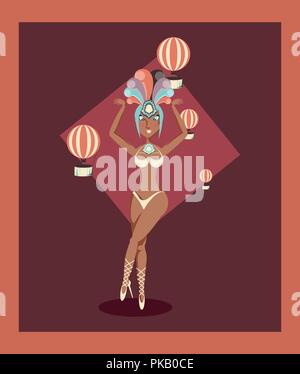 Femme belle et montgolfières carnaval cirque loisirs vector illustration Illustration de Vecteur