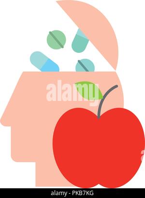 Tête de profil de santé des aliments Médicaments pilules rempli Illustration de Vecteur