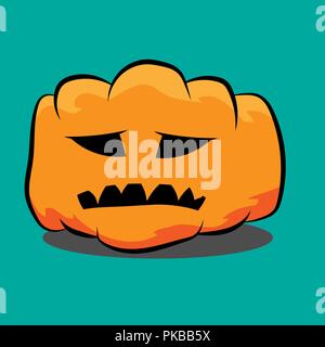 Scary Halloween Pumpkin sur fond vert, vector illustration Illustration de Vecteur
