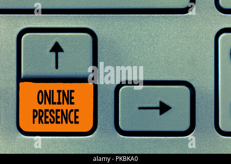 Texte visible Présence en ligne. Photo conceptuelle existence de quelqu'un qui peut être trouvé par une recherche en ligne. Banque D'Images