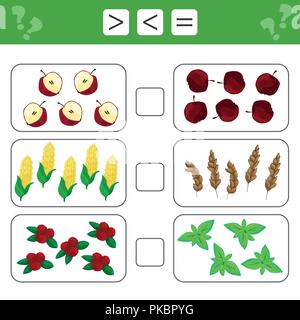 L'apprentissage des mathématiques, des chiffres - choisissez plus, inférieur ou égal. Tâches pour les enfants Illustration de Vecteur