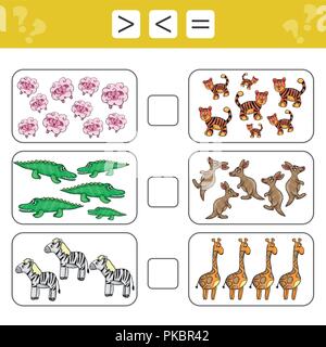 L'apprentissage des mathématiques, des chiffres - choisissez plus, inférieur ou égal. Tâches pour les enfants Illustration de Vecteur