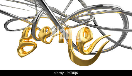 Mot de gènes avec lettrage en acier, métal argent ou or platine alphabet accroche sur vigne sur fond blanc 3d illustration Banque D'Images