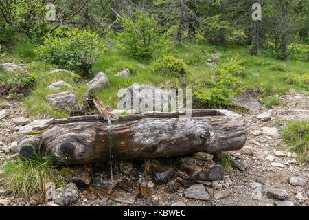 L'auge en bois patiné pour puits d'eau, Autriche Banque D'Images