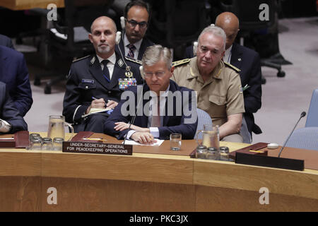 New York, NY, USA. Sep 12, 2018. Organisation des Nations Unies, New York, USA, 12 Septembre, 2018 - Secrétaire général adjoint aux opérations de maintien de Jean-Pierre Lacroix au cours d'une réunion du Conseil de sécurité sur le maintien de la paix aujourd'hui au siège des Nations Unies à New York.Photo : Luiz Rampelotto/EuropaNewswire Crédit : Luiz Rampelotto/ZUMA/Alamy Fil Live News Banque D'Images