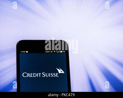 Kiev, Ukraine. 10 Sep, 2018. Le logo de la Banque Suisse de creit vu affichée sur un téléphone intelligent. Crédit : Igor Golovniov SOPA/Images/ZUMA/Alamy Fil Live News Banque D'Images