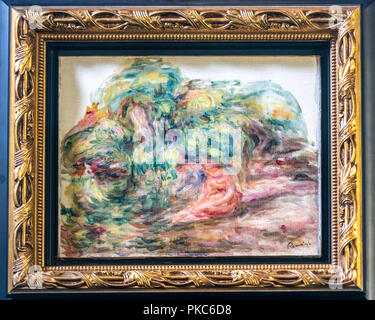 New York, États-Unis, 12 septembre 2018. La peinture 'Deux Femmes dans un jardin' par Pierre-Auguste Renoir impressionniste français est exposé lors d'une cérémonie pour revenir la peinture, volé par les Nazis pendant la Seconde Guerre mondiale à partir de la famille de Sulitzer à Paris, à l'héritage juif de New York. Credit : Crédit : Enrique Enrique Shore Shore/Alamy Live News Banque D'Images