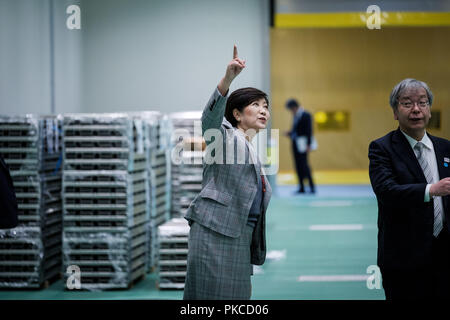 Tokyo, Japon. 13Th Sep 2018. Le gouverneur de Tokyo Toyosu visites Yuriko Koike, Tokyo le 13 septembre 2018. Tourisme monument historique et marché aux poissons de Tsukiji mark fermera ce mois-ci. Nouveau Marché Central de vente en gros de la ville de Tokyo également connu sous le nom de marché Toyosu va ouvrir le mois prochain après un délai de 2 ans. 13 septembre, 2018 Crédit : Nicolas Datiche/AFLO/Alamy Live News Banque D'Images