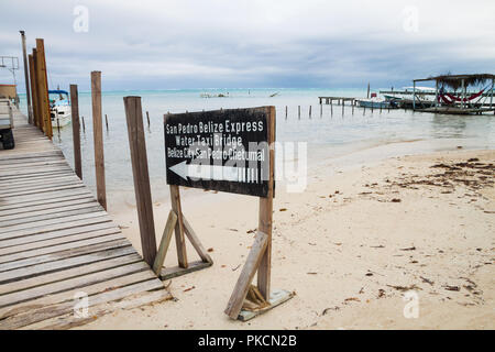 San Pedro Belize Express enseigne sur la Mer de Sable Banque D'Images