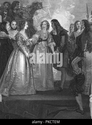 Charles II recevant la duchesse d'Orléans à Douvres, 1670, (1804). Artiste : William Bromley. Banque D'Images