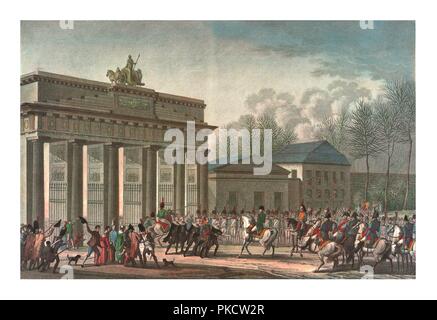 Entrée des Français à Berlin, le 27 octobre 1806, (c1850). Artiste : Edme Bovinet. Banque D'Images