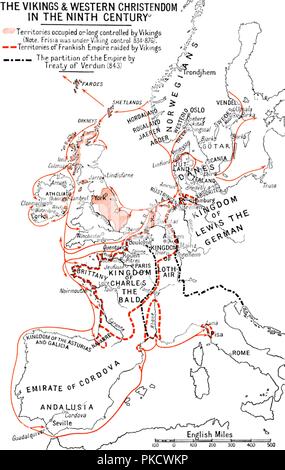 'Map des Vikings et la Chrétienté Occidentale dans le neuvième siècle", (1935). Artiste : Inconnu. Banque D'Images