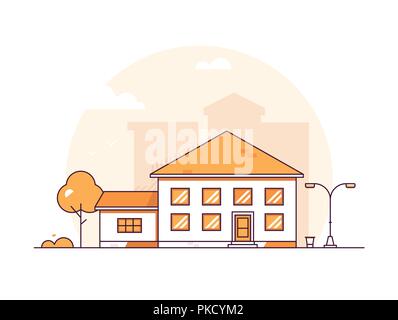 Chambre Cottage moderne - ligne fine style design vector illustration Illustration de Vecteur