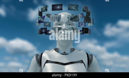 Le rendu 3D d'un robot avec écrans futuriste Banque D'Images