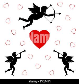 Cupids et cœur rouge Illustration de Vecteur