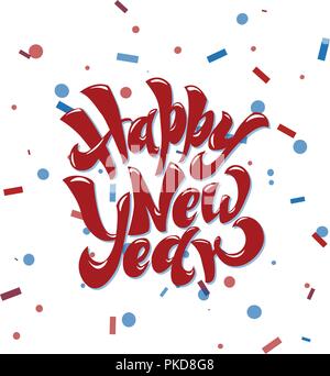 Bonne et heureuse année 2019. Maison de vacances Vector Illustration lettrage avec lettrage Composition et festive Label Vintage Burst Illustration de Vecteur