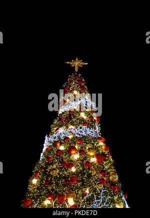 L'arbre de Noël géant scintillant mousseux contre Ciel Nocturne Banque D'Images