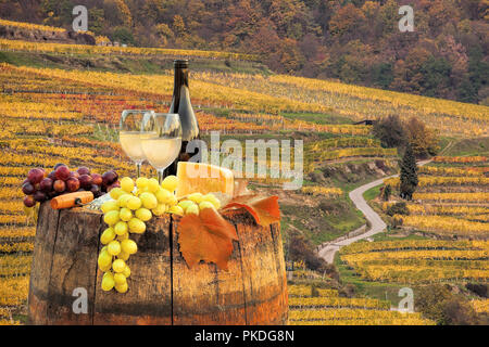 Vin blanc par baril le célèbre vignoble à Wachau, Spitz, Autriche Banque D'Images