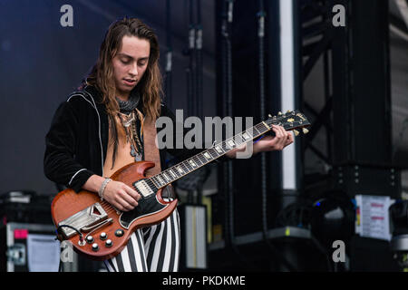 Groupe américain Greta Van Fleet effectuant à Skookum Music Festival dans le parc Stanley à Vancouver, C.-B. le 7 septembre 2018 Banque D'Images