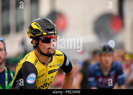 Primoz Roglic de Team Lotto NL Jumbo à la course cycliste OVO Energy Tour of Britain, étape 8, Londres, Royaume-Uni. Cycliste professionnel slovène Banque D'Images