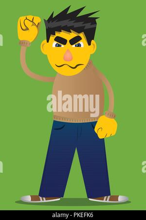 Yellow man making power to the people fist geste. Cartoon Vector illustration. Illustration de Vecteur