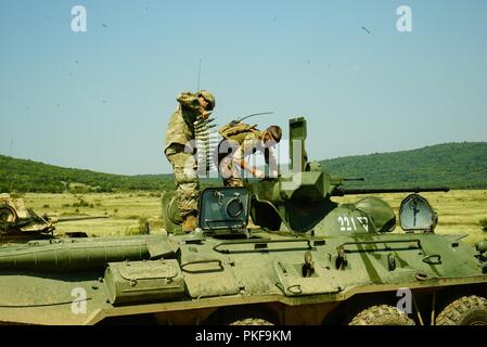 Les Comanches, 1er Escadron, 7e régiment de cavalerie, 1st Armored Brigade Combat Team, 1re Division de cavalerie qualifié en simulateurs d'avec 11 des 14 équipes, Bradley distingué 3 sur 5 équipages distingué. La pratique pour le contrôle des différentes plates-formes et des soldats de la Hongrie et les Etats-Unis ont été mis au point et affinés à l'exécution d'un grand événement. Banque D'Images