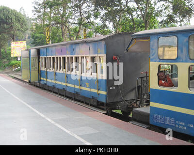 Avis de compartiments de vieux train toujours en cours d'exécution entre Ooty et Coonoor, Tamilnadu, Inde, Asie Banque D'Images