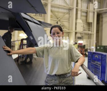 Le s.. Jesse Reese est mécanicien d'aéronef affecté au 168e Escadron de maintenance, Eielson Air Force Base, en Alaska. Elle a été recommandée par son superviseur pour être la vedette d'un membre de la 168e Escadre, Alaska Air National Guard Banque D'Images